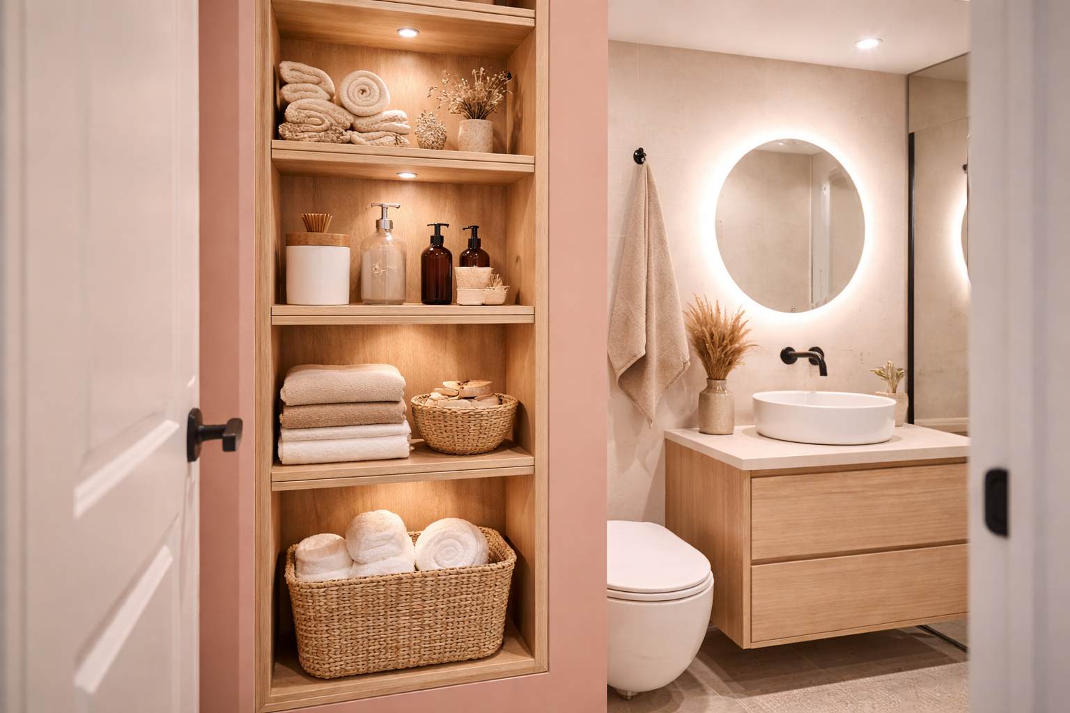 Vertikalna polica u kupatilu koja stedi prostor